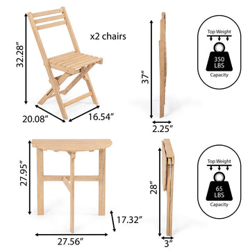 Cadiz Classic French Country 3-Piece Acacia Wood Half-Round Outdoor Folding Bistro Set - JONATHAN Y
